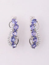 Tanzanite and Cubic Zirconia Faceted Sterling Silver Earrings
