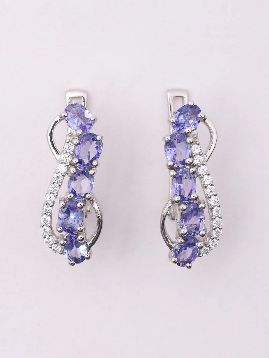 Tanzanite and Cubic Zirconia Faceted Sterling Silver Earrings