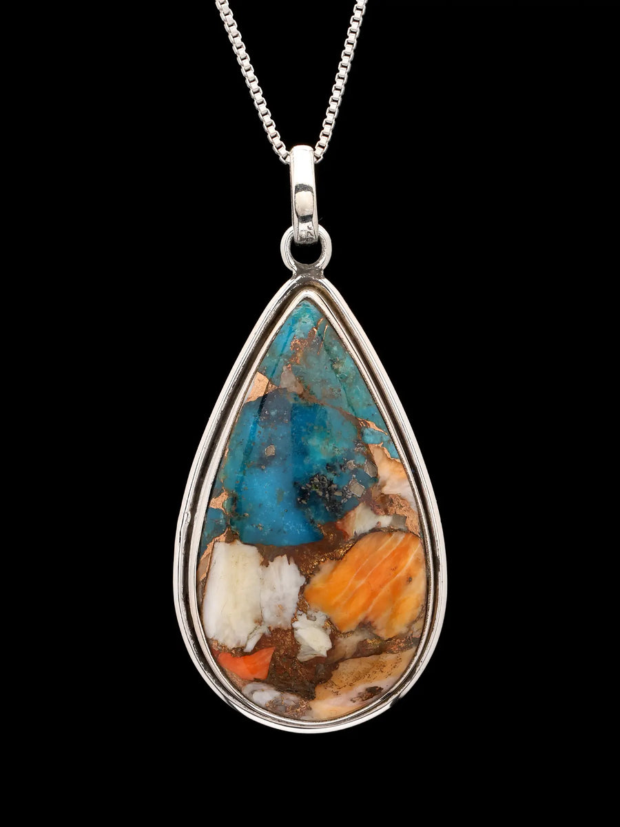 Oyster Copper Turquoise Teardrop Sterling Silver Pendant