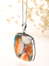 Cushion Cut Oyster Copper Turquoise Sterling Silver Pendant