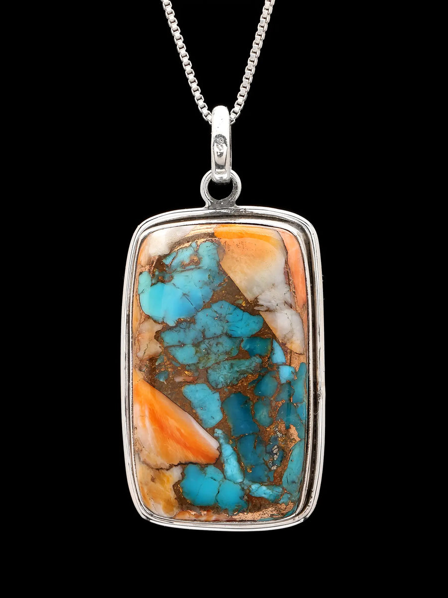 Oyster Copper Turquoise Rectangular Sterling Silver Pendant