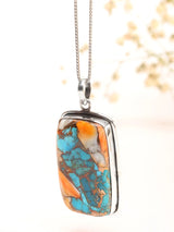 Oyster Copper Turquoise Rectangular Sterling Silver Pendant