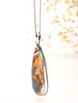 Oyster Copper Turquoise Elongated Pear Sterling Silver Pendant