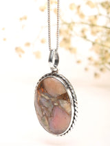 Copper Mojave Pink Opal Sterling Silver Rope Bezel Pendant