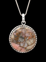 Mojave Pink Opal Circular Sterling Silver Rope Bezel Pendant