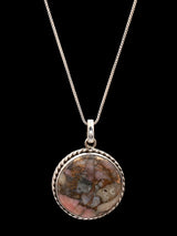 Mojave Pink Opal Circular Sterling Silver Rope Bezel Pendant