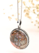 Mojave Pink Opal Circular Sterling Silver Rope Bezel Pendant