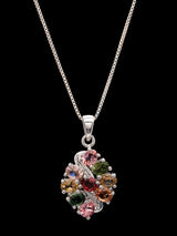 Multicolour Oval Cluster and Silver Wave Sterling Silver Pendant