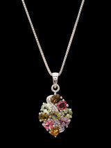 Multicolour Oval Cluster and Silver Wave Sterling Silver Pendant