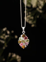 Multicolour Oval Cluster and Silver Wave Sterling Silver Pendant