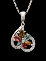 Floral Multicolour Gemstone Sterling Silver Heart Pendant