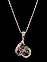 Floral Multicolour Gemstone Sterling Silver Heart Pendant