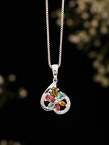 Floral Multicolour Gemstone Sterling Silver Heart Pendant