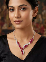 Marquise Ruby Wavy V Sterling Silver Necklace