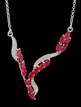 Marquise Ruby Wavy V Sterling Silver Necklace