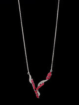Marquise Ruby Wavy V Sterling Silver Necklace