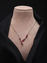Marquise Ruby Wavy V Sterling Silver Necklace