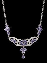 Pear Cut Tanzanite Floral Cluster Sterling Silver Necklace