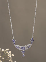 Pear Cut Tanzanite Floral Cluster Sterling Silver Necklace