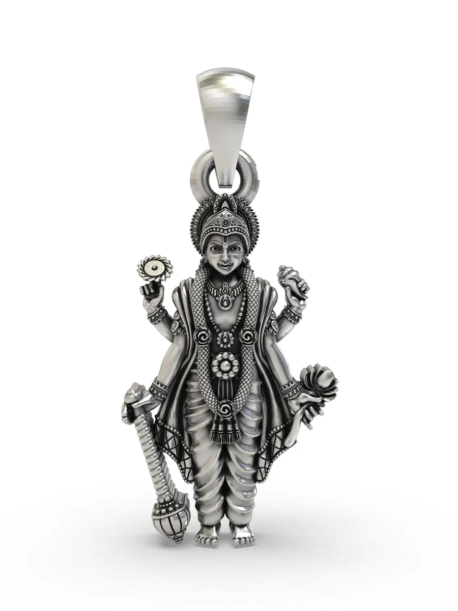Four Armed Lord Vishnu Sterling Silver Pendant