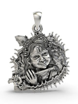 Fluted Bal Krishna Sterling Silver Pendant