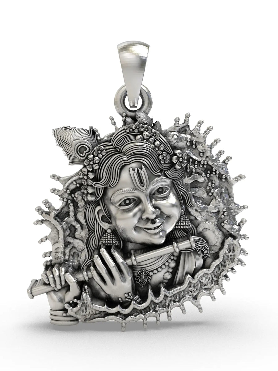 Fluted Bal Krishna Sterling Silver Pendant