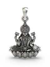 Four-Armed Goddess Lakshmi Sterling Silver Temple Pendant