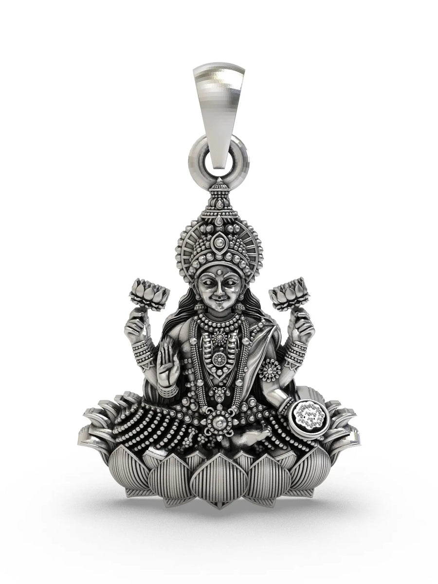 Four-Armed Goddess Lakshmi Sterling Silver Temple Pendant