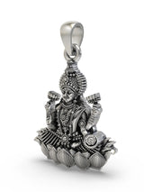 Four-Armed Goddess Lakshmi Sterling Silver Temple Pendant