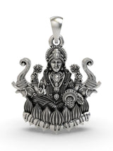 Goddess Gajalakshmi on Lotus Sterling Silver Pendant