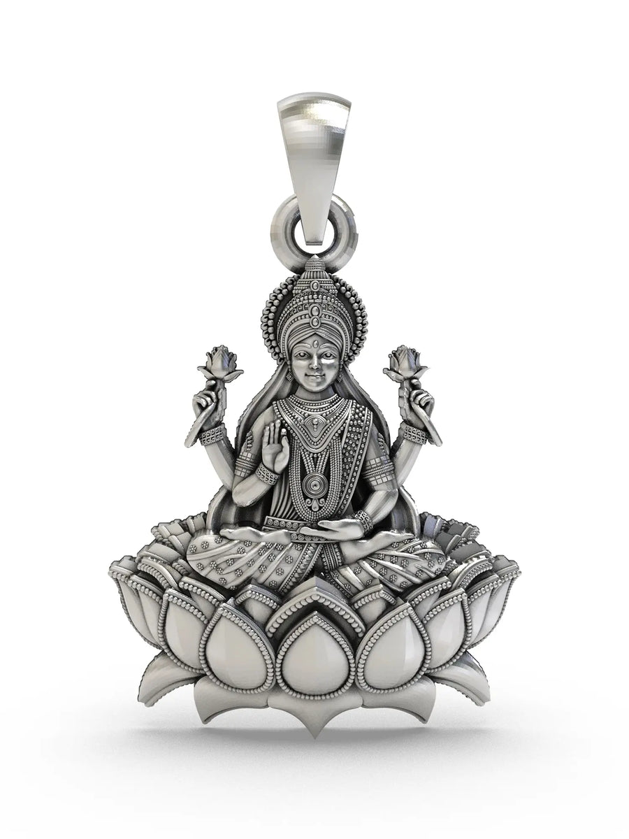 Four Armed Goddess Lakshmi Temple Sterling Silver Pendant