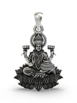 Goddess Lakshmi on Lotus Temple Sterling Silver Pendant