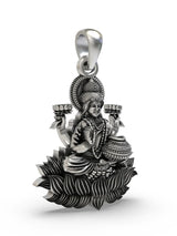 Goddess Lakshmi on Lotus Temple Sterling Silver Pendant