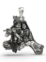 Radha Krishna Playing Flute Sterling Silver Pendant