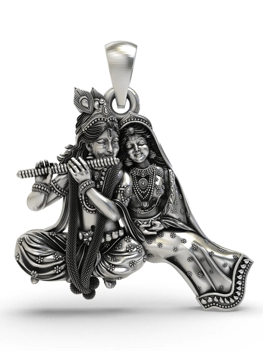 Radha Krishna Playing Flute Sterling Silver Pendant