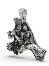 Radha Krishna Playing Flute Sterling Silver Pendant