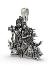 Radha Krishna with Flute and Cow Sterling Silver Pendant