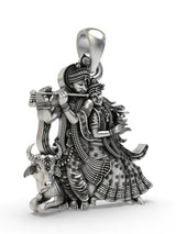 Radha Krishna with Flute and Cow Sterling Silver Pendant