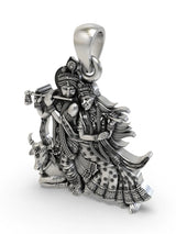 Radha Krishna with Flute and Cow Sterling Silver Pendant