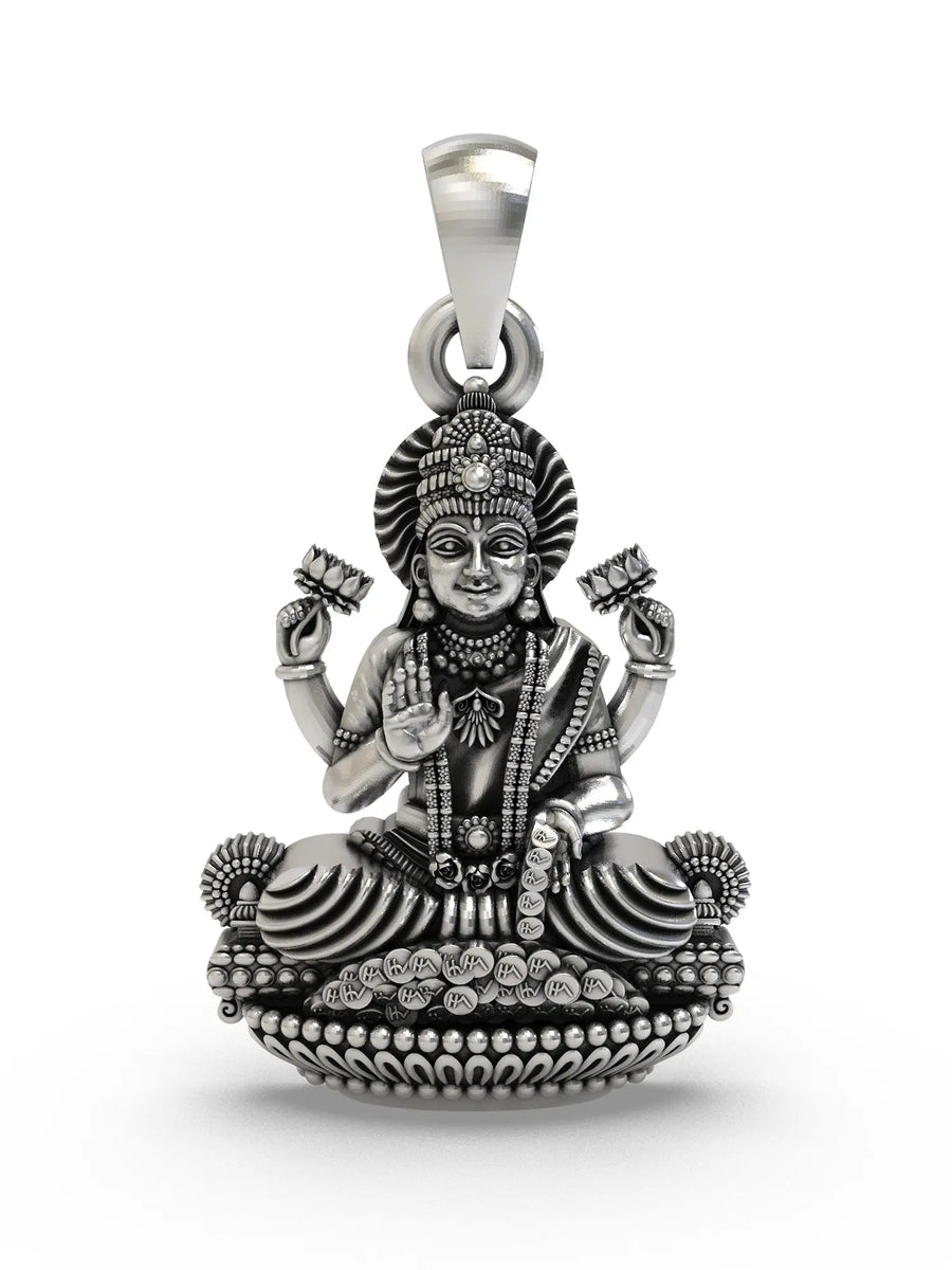 Goddess Lakshmi Temple Sterling Silver Pendant