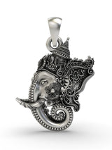 Lord Ganesha Sterling Silver Pendant with Ornamental Detailing