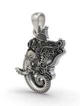 Lord Ganesha Sterling Silver Pendant with Ornamental Detailing