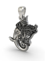 Lord Ganesha Sterling Silver Pendant with Ornamental Detailing