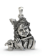 Fluting Lord Krishna Sterling Silver Pendant