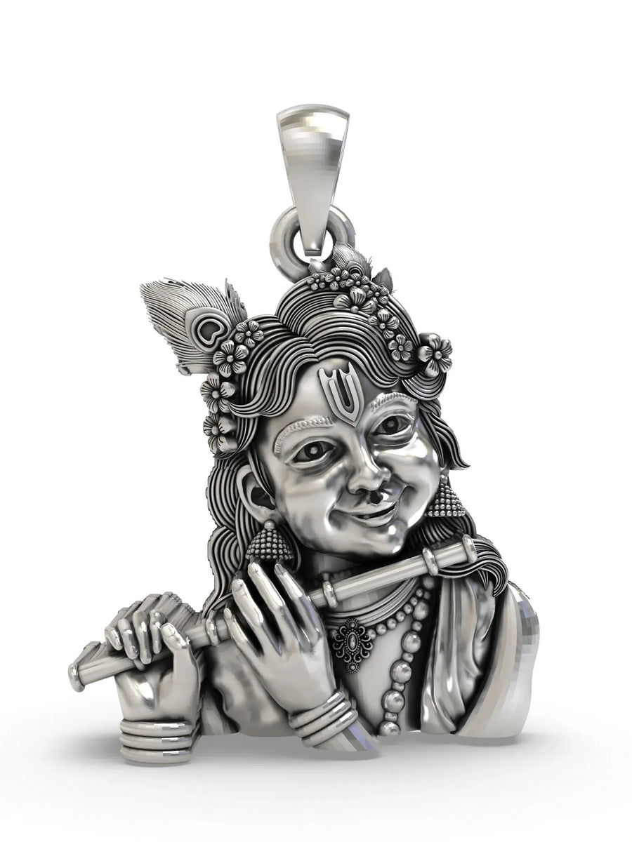 Fluting Lord Krishna Sterling Silver Pendant