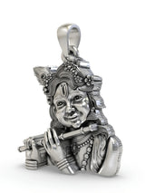 Fluting Lord Krishna Sterling Silver Pendant