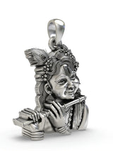 Fluting Lord Krishna Sterling Silver Pendant