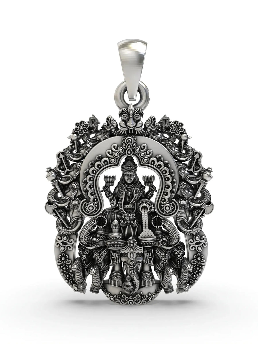 Goddess Lakshmi Temple Sterling Silver Pendant