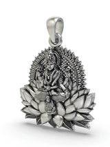 Goddess Lakshmi on Lotus Temple Sterling Silver Pendant