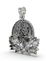Goddess Lakshmi on Lotus Temple Sterling Silver Pendant